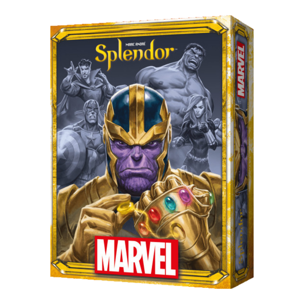 Marvel-themed game box with Thanos and other characters on a white background