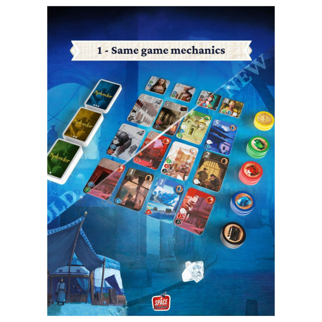 Board game 'Splendor' showing contents and game setup