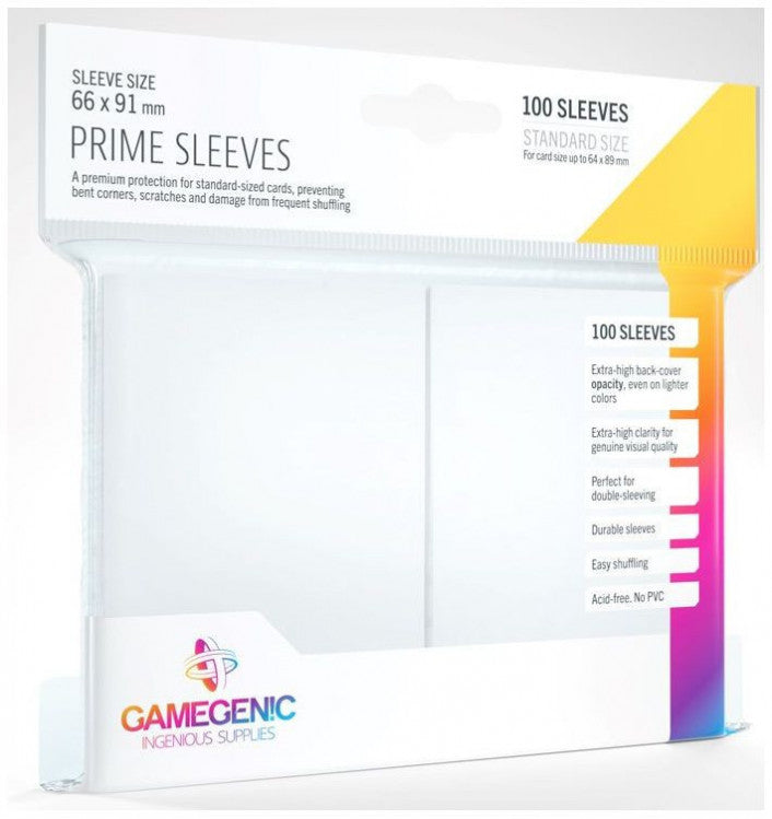 Gamegenic Prime Card Sleeves White 66mm x 91mm (100 Sleeves Per Pack) - Wizard's Arcane Tabletop Tavern