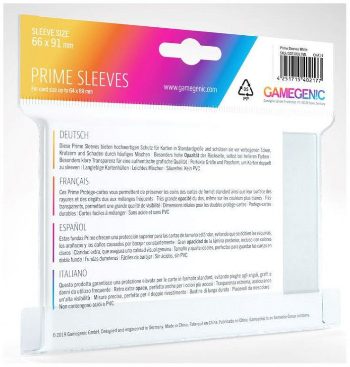 Gamegenic Prime Card Sleeves White 66mm x 91mm (100 Sleeves Per Pack) - Wizard's Arcane Tabletop Tavern