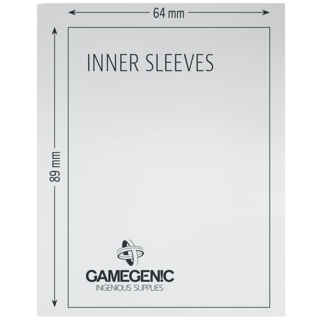 Gamegenic inner sleeves packaging with dimensions and logo