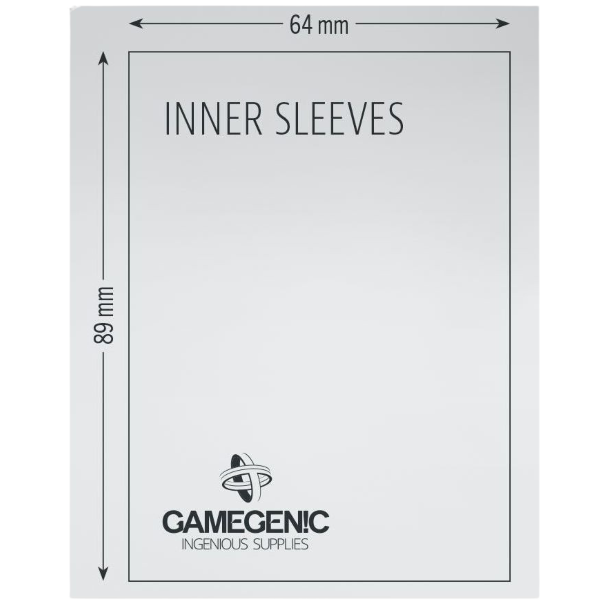 Gamegenic inner sleeves packaging with dimensions and logo