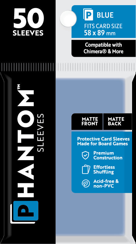 Phantom Sleeves: Blue Size 58mm x 89mm - Matte/Matte (50) - Wizard's Arcane Tabletop Tavern