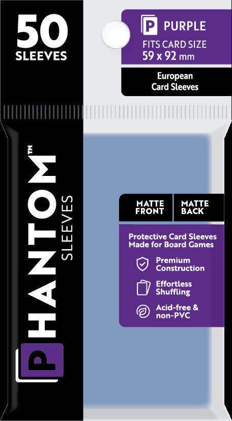 Phantom Sleeves: Purple Size 59mm x 92mm - Matte/Matte (50) - Wizard's Arcane Tabletop Tavern